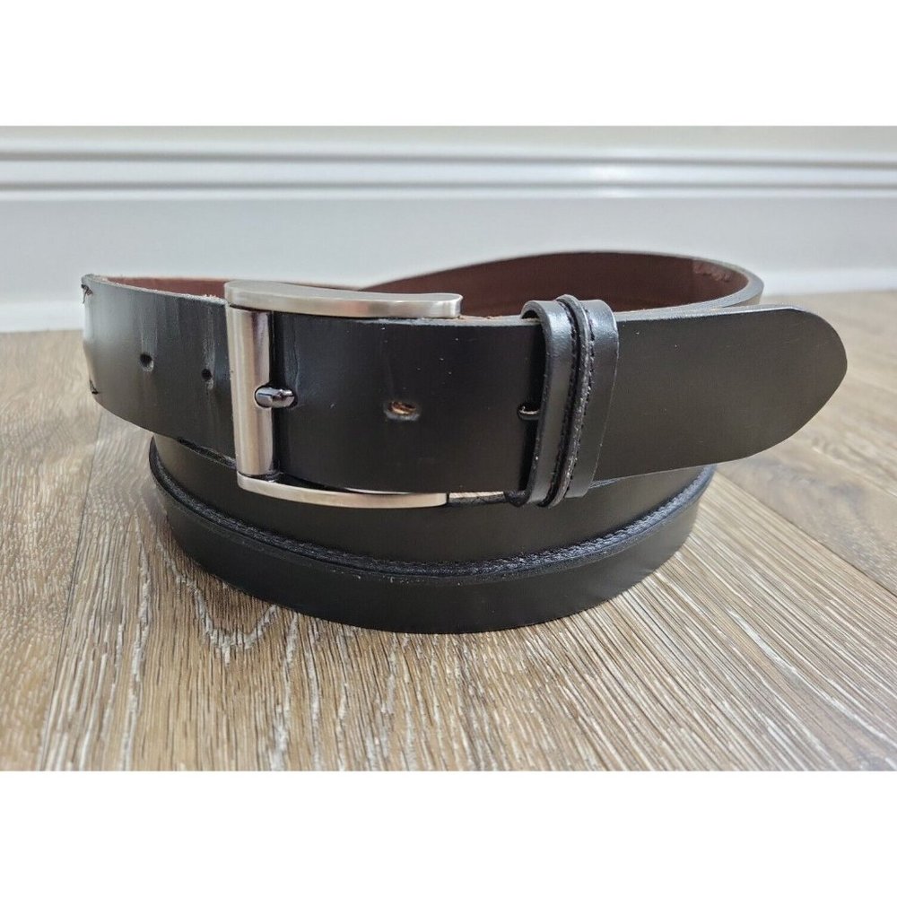 Maggio & Rossetto Black Leather Men's 42 Casual Belt Silver Buckle 1.5" Width